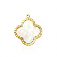 Stainless steel charms shell clover Gold-White (natural colour)