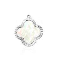 Stainless steel charms shell clover Silver-White (natural colour)