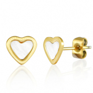 Stainless steel earrings / earpins heart Gold-Pearl White