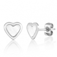 Stainless steel earrings / earpins heart Silver-Pearl White