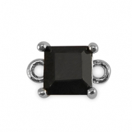 Crystal glass connectors square Jet Black-Silver