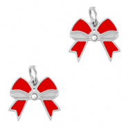 Stainless steel charms bow Silver-Red