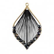 Crochet pendants with macram&eacute; bead cord and faceted beads drop Gold-Metallic Black