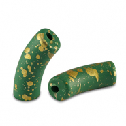 Acrylic beads tube matt Dark Green-Gold