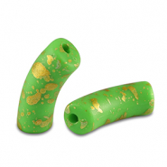 Acrylic beads tube matt Light Green-Gold