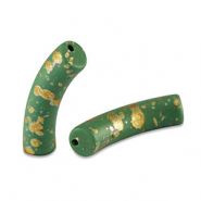 Acrylic beads tube matt Dark Green-Gold