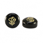 Glass beads rondelle rose Black-Gold