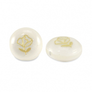 Glass beads rondelle shell look rose White-Gold