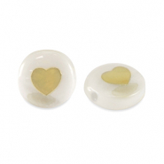 Glass beads rondelle shell look heart White-Gold