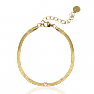 Stainless steel snake bracelets crystal Gold-Pink