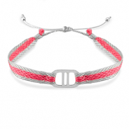 Ready-made Bracelets ribbon with Stainless steel connector Dark Pink-Silver