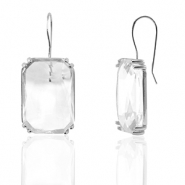 Crystal Glass earrings / earpins rectangle Crystal-Silver