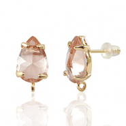 Crystal Glass earrings / earpins with loop drop Peach-Gold
