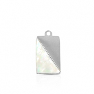 Stainless steel charms shell rectangle Silver-White (natural colour)