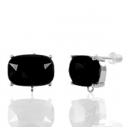 Crystal Glass earrings / earpins with loop rectangle Black-Silver