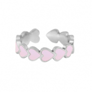 Stainless steel rings enamel heart Pink-Silver