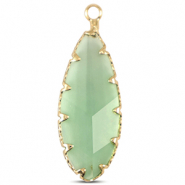 Crystal glass charms oval Apple Green-Gold