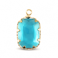 Crystal glass charms rectangle Aquamarine Blue-Gold