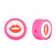 Polymer beads kiss 10mm Fuchsia Pink-White Red