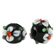 Hand-painted Glass beads flower Black-White