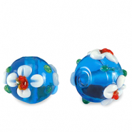 Hand-painted Glass beads flower Prussian Blue-White