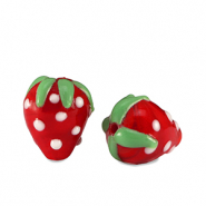 Hand-painted Glass beads strawberry Red-White