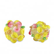 Hand-painted Glass beads flower Yellow-Pink