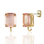 Crystal Glass earrings / earpins with loop rectangle Peach-Gold