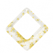 Resin pendants with dried flowers rhombus Yellow