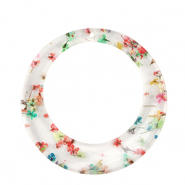 Resin pendants with dried flowers 39mm Gold-Multicolour