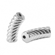 Acrylic tube beads twisted Silver
