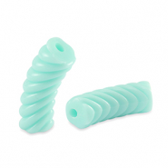 Acrylic tube beads twisted Soft Turquoise Blue