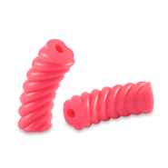 Acrylic tube beads twisted Neon Coral Red
