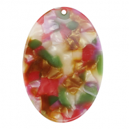 Resin pendants oval Multicolor Pink-Green