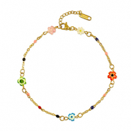 Stainless steel bracelets millefiori flower Gold-Multicolour
