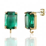 Crystal Glass earrings / earpins with loop rectangle Green-Gold