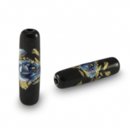 Glass beads tube flower Black-Blue