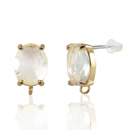 Crystal Glass earrings / earpins with loop oval Crystal-Gold