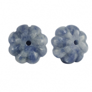 Natural stone beads Sodalite and Microclin flower Blue-White