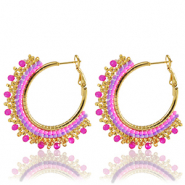 Stainless steel earrings beads Pink-Gold
