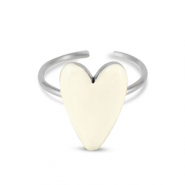 Stainless steel rings enamel heart Ivory White-Silver