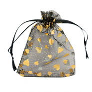 Jewellery Organza Bag 9x12cm heart Black-gold