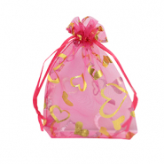 Jewellery Organza Bag 9x12cm heart Pink-gold