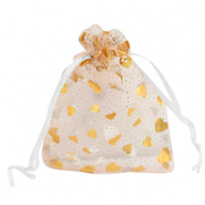 Jewellery Organza Bag 9x12cm heart White-gold