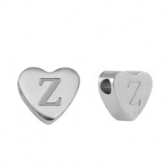Stainless steel beads heart letter Z Silver
