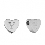 Stainless steel beads heart letter Y Silver