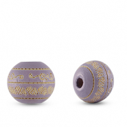 Wooden beads round 10mm pattern Light purple