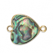 Freshwater pearls connector heart Gold-Ocean Green
