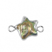 Freshwater pearls connector star Silver-Ocean Green