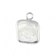 Freshwater pearls charm square Silver-Natural White